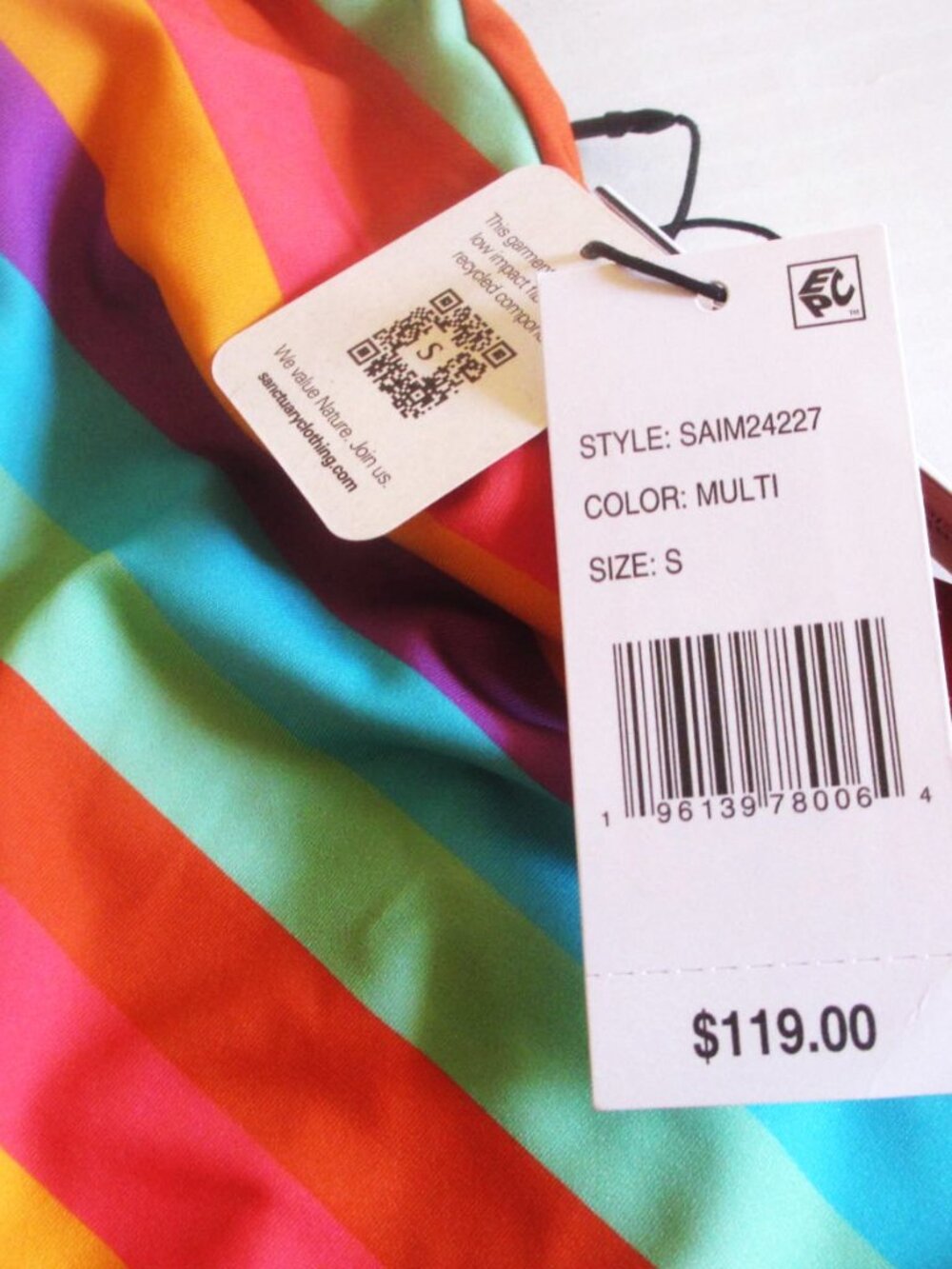 Sanctuary Strappy-Back High-Leg One Piece Swimsuit SMALL Striped Multi $119 - Picture 9 of 10
